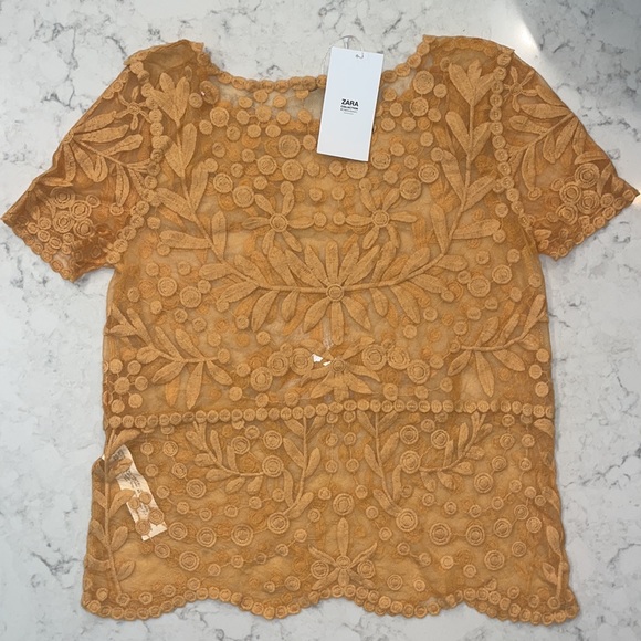 NWT Zara sheer floral mesh top-size Medium - Picture 2 of 6